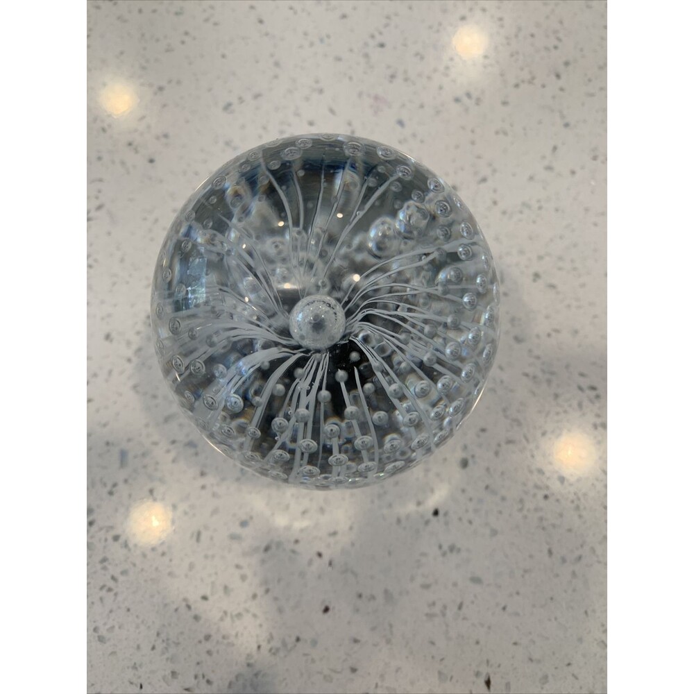 Murano Clear Art Glass Egg Paperweight Bubble Swirl- 3 5/8" Spain